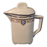 Vintage vase, geometric frieze and flowers with a black border.