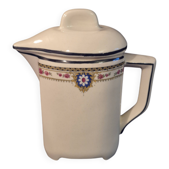 Vintage vase, geometric frieze and flowers with a black border.