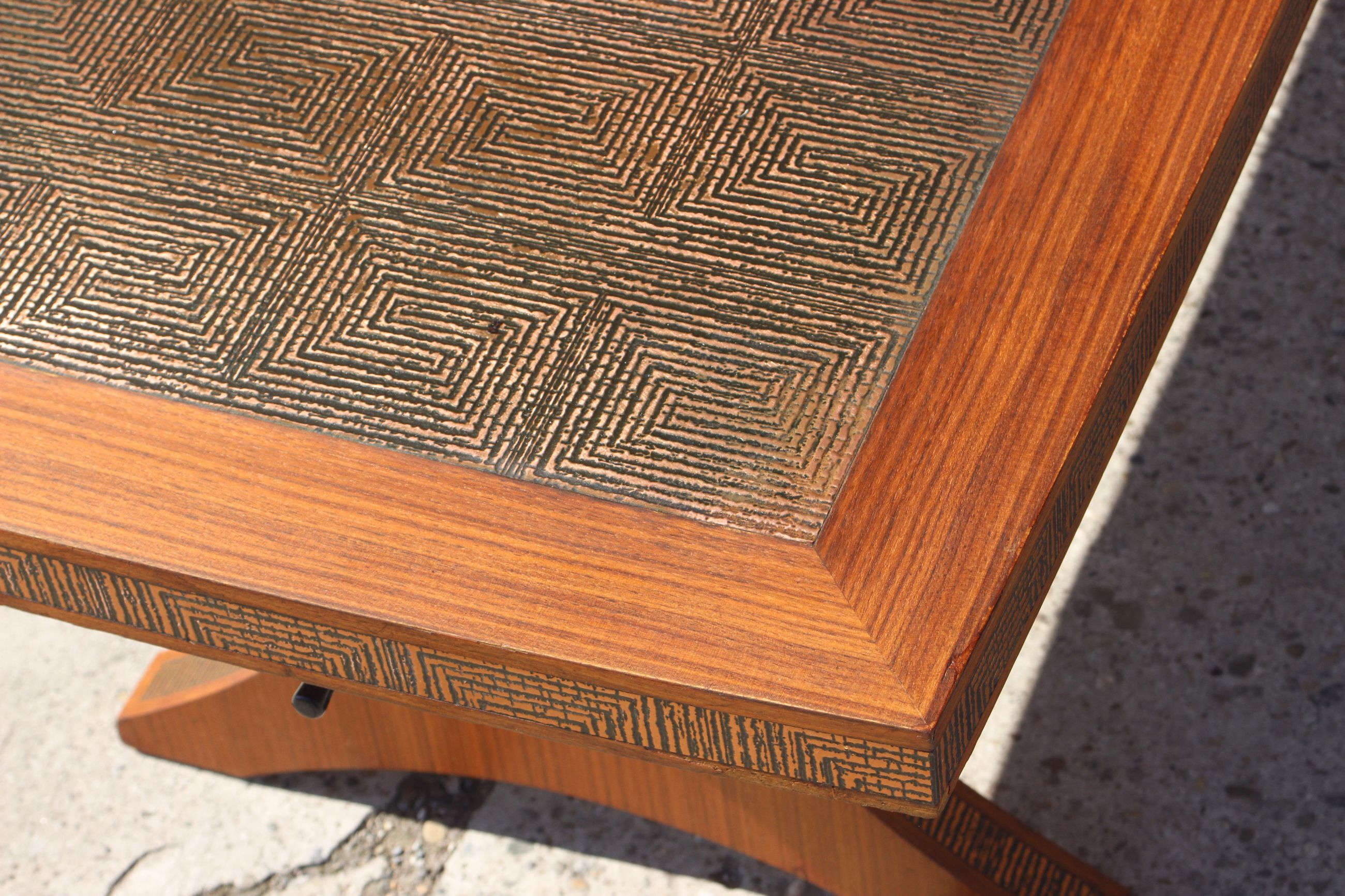 Adjustable dining room table adjustable in teck and copper, denmark, 1950