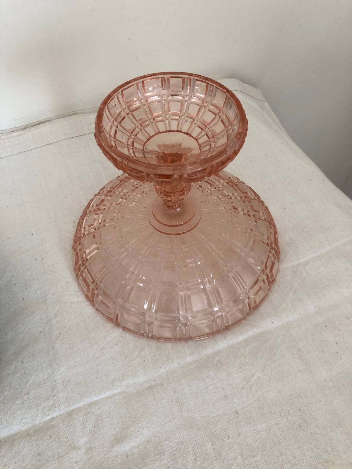 Compote bowl in chiseled faceted pink glass