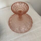 Compotier en verre rose ciselé à facettes