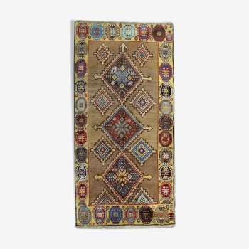 Tapis de laine beige fait à la main traditionnel géométrique tribal persan zone tapis- 102x210cm