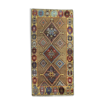 Tapis de laine beige fait à la main traditionnel géométrique tribal persan zone tapis- 102x210cm