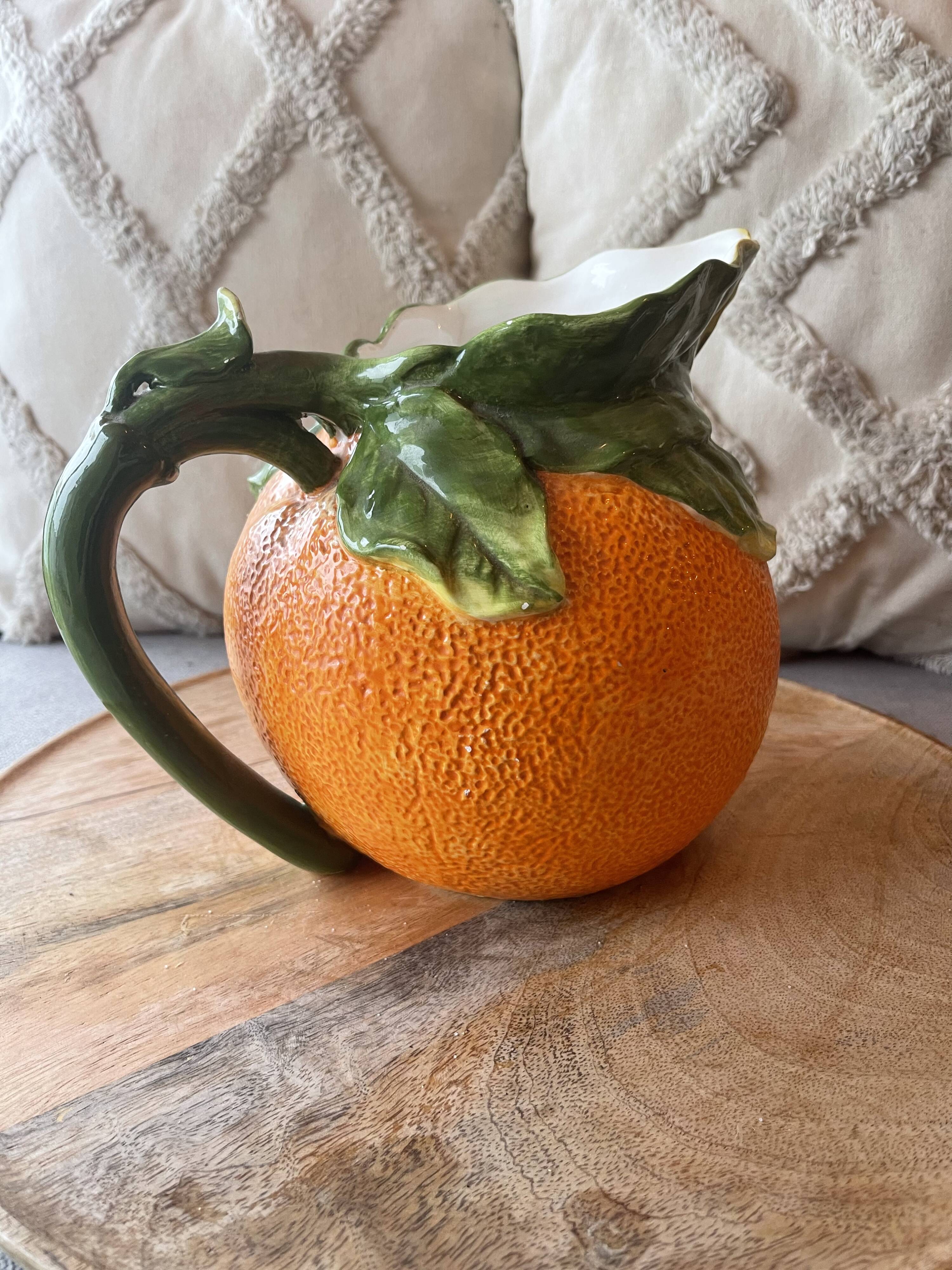 Vintage pitcher in the shape of orange mandarin clementine ceramic
