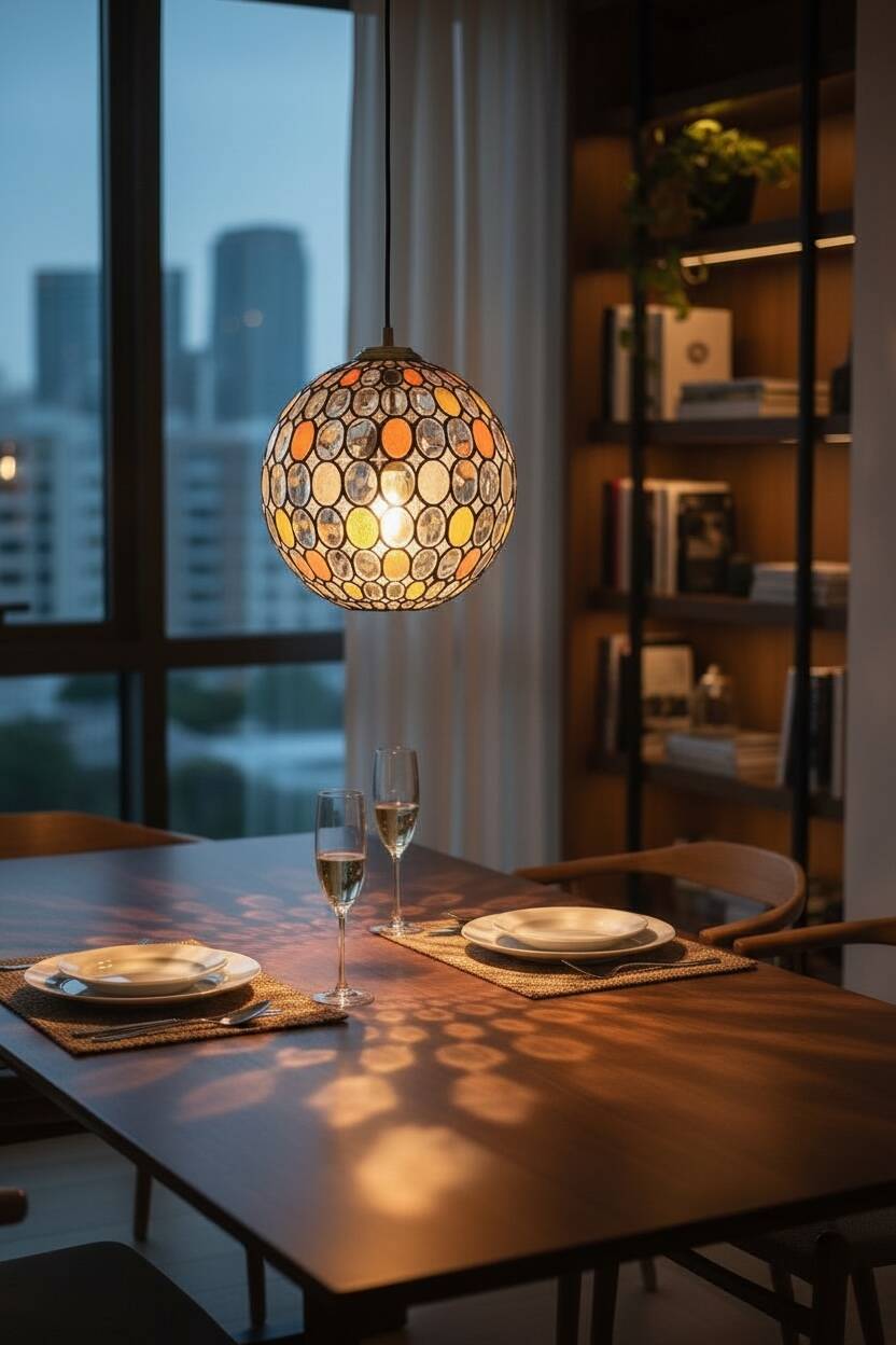 Large vintage Limburg stained-glass style pendant light from the 1970s