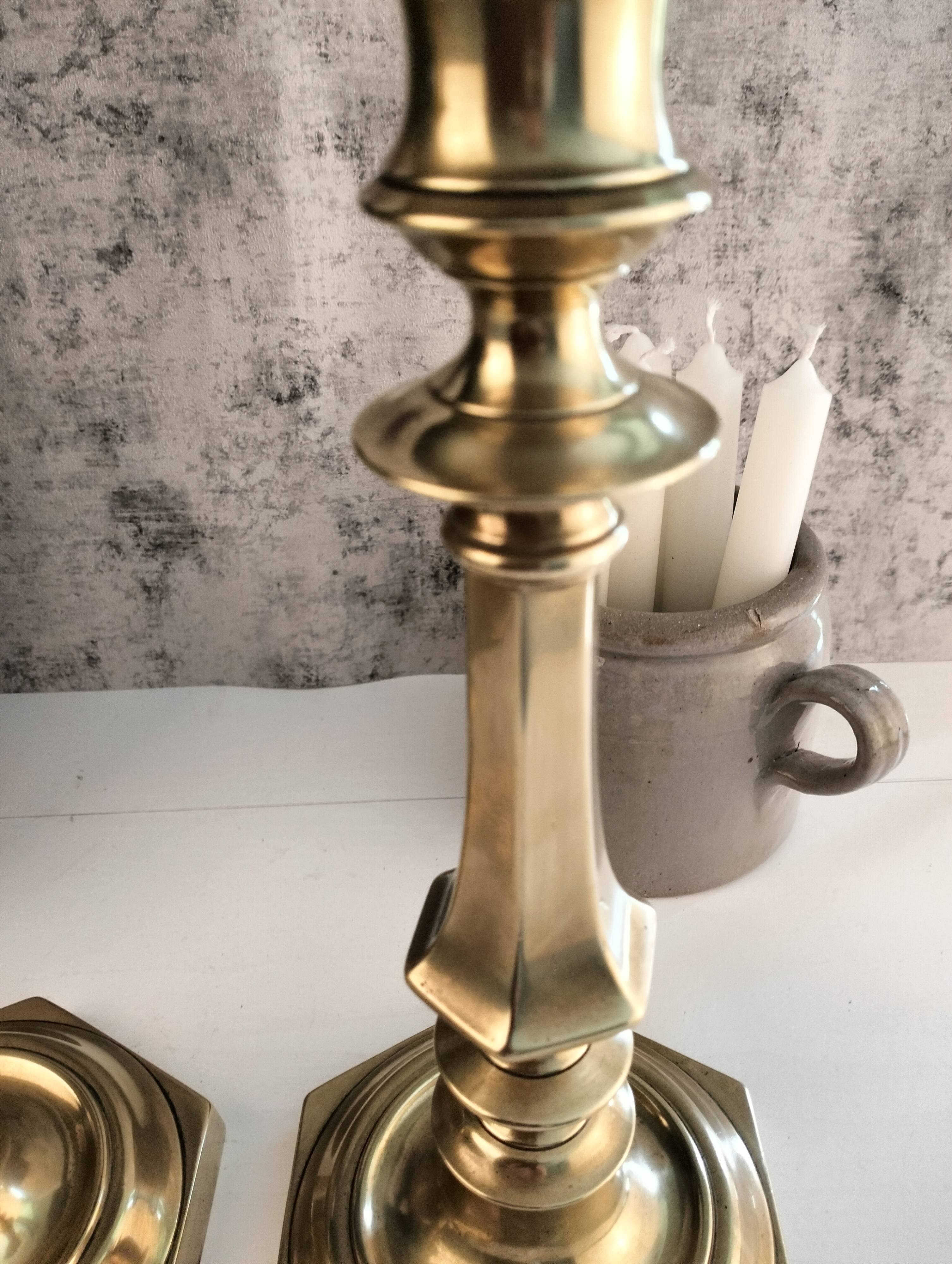 Charming Pair of Victorian Brass Candlesticks with Octagonal Bases - Matching Antique Candle Holders