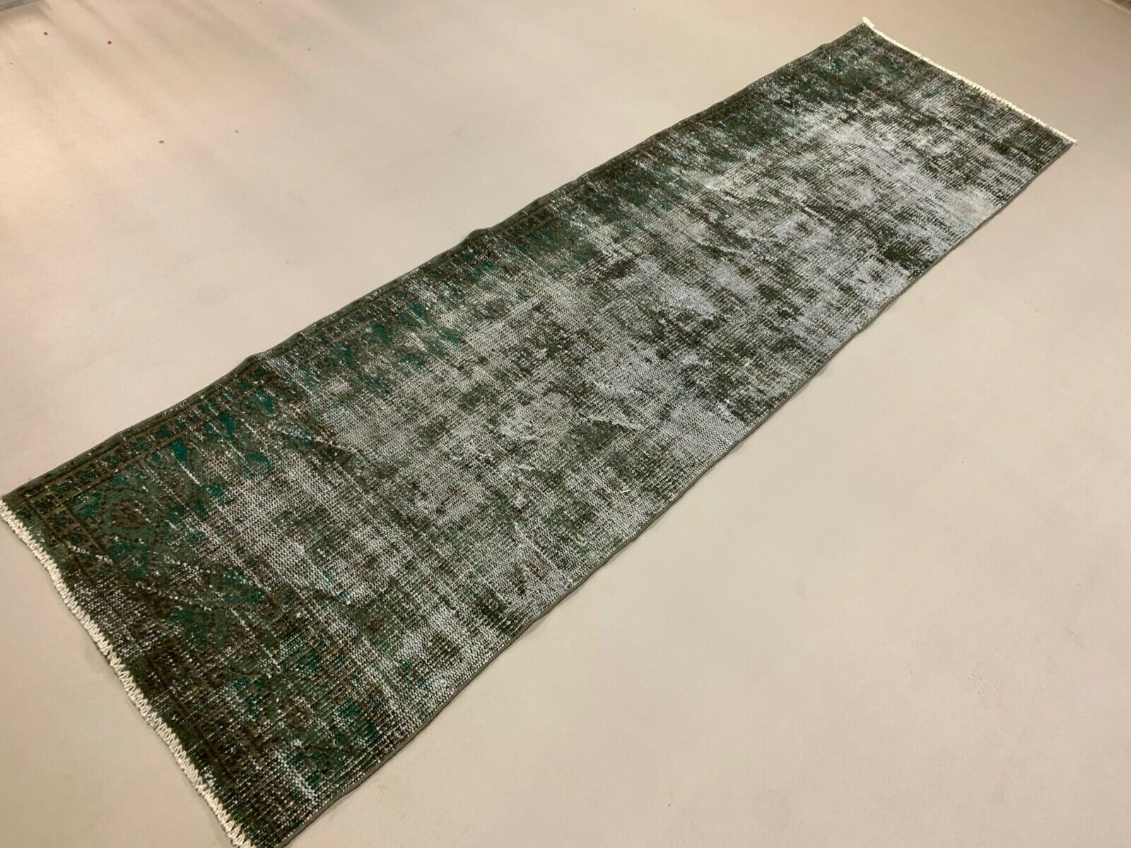 Distressed Turkish Runner 280x78 cm wool Vintage rug, Overdyed Black