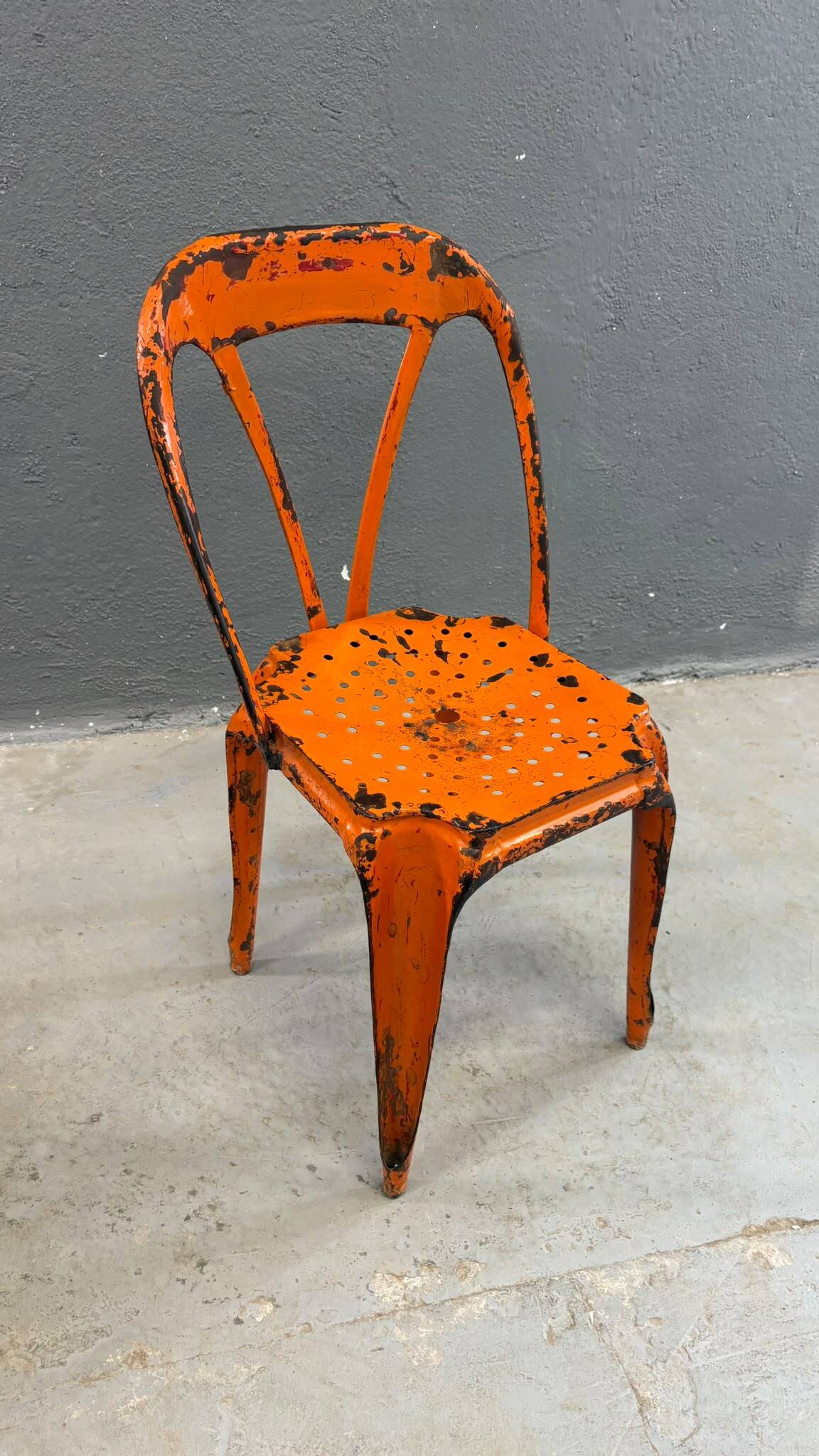 Set of 6 industrial metal dining chairs by Joseph Mathieu, painted steel, 1920s, France
