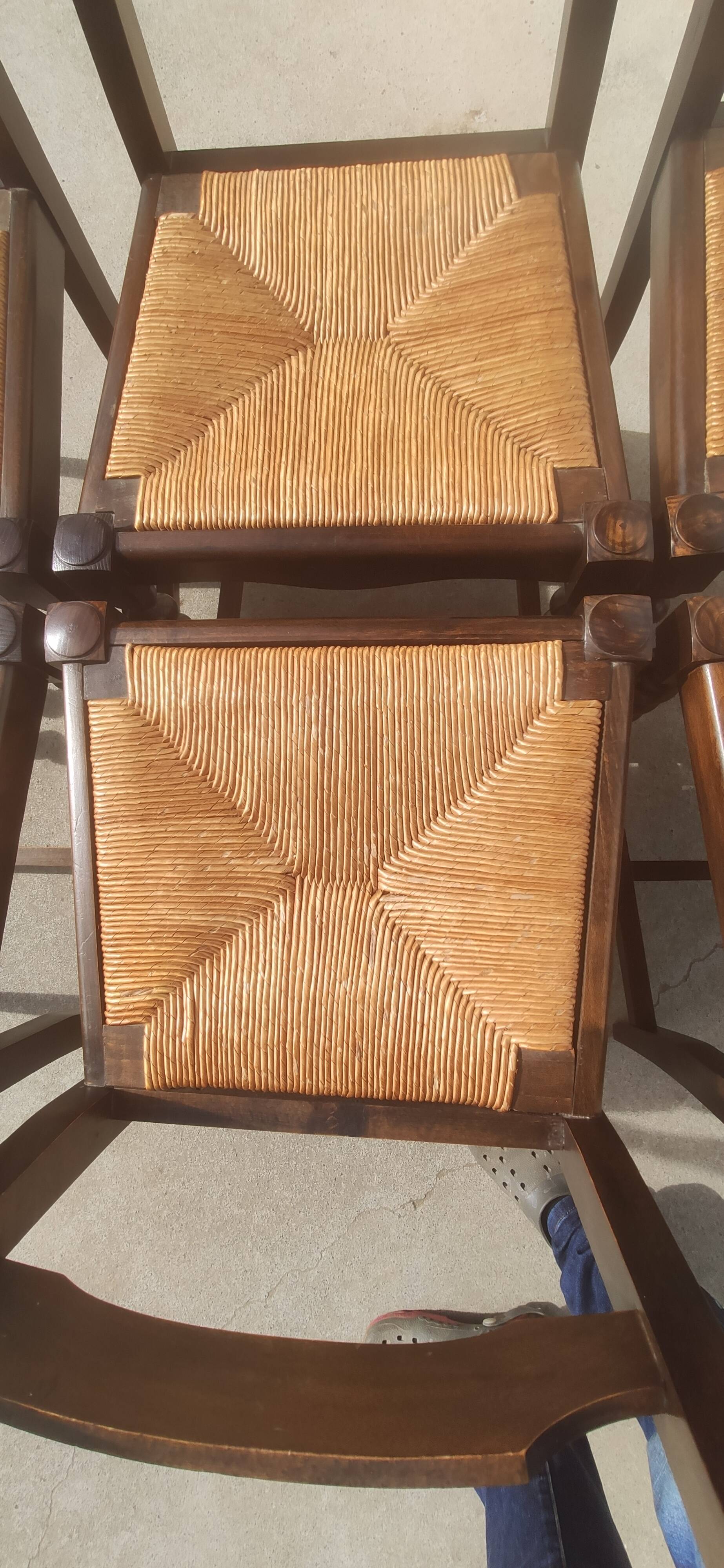 6 wooden and straw chairs, Louis XIII style