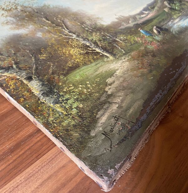 Tableau ''Baysage animé au pêcheur'' HST signée Martinet XIX°