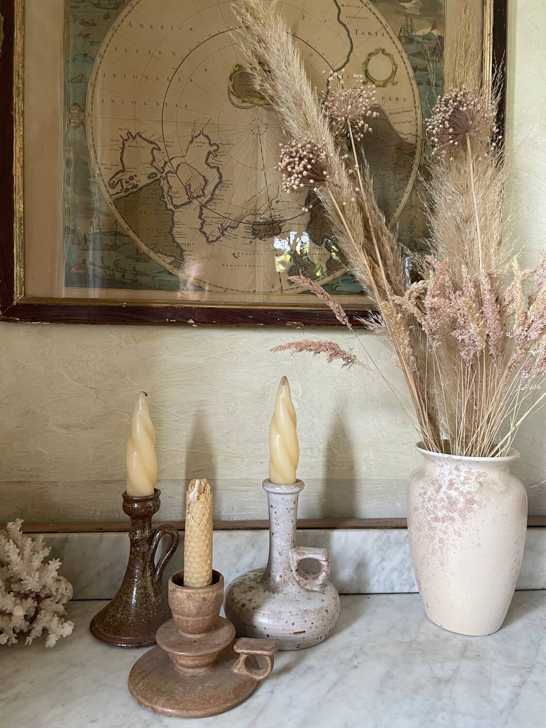 Vintage Stoneware Mismatched Candlesticks