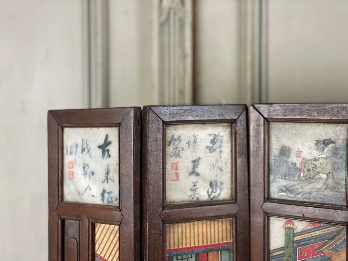 Chinese screen genre scene on alabaster