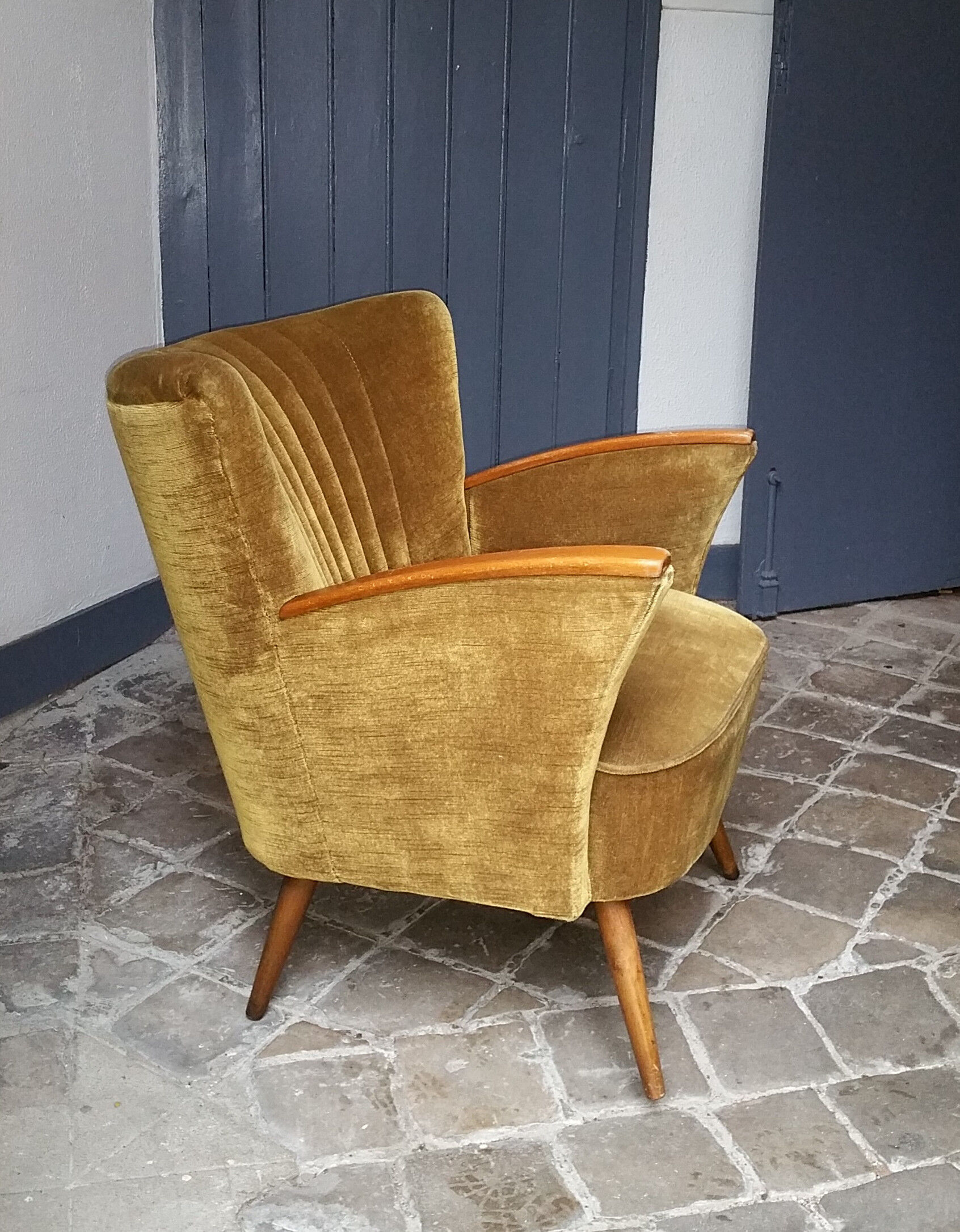 Armchair gold vintage 50-60s velvet