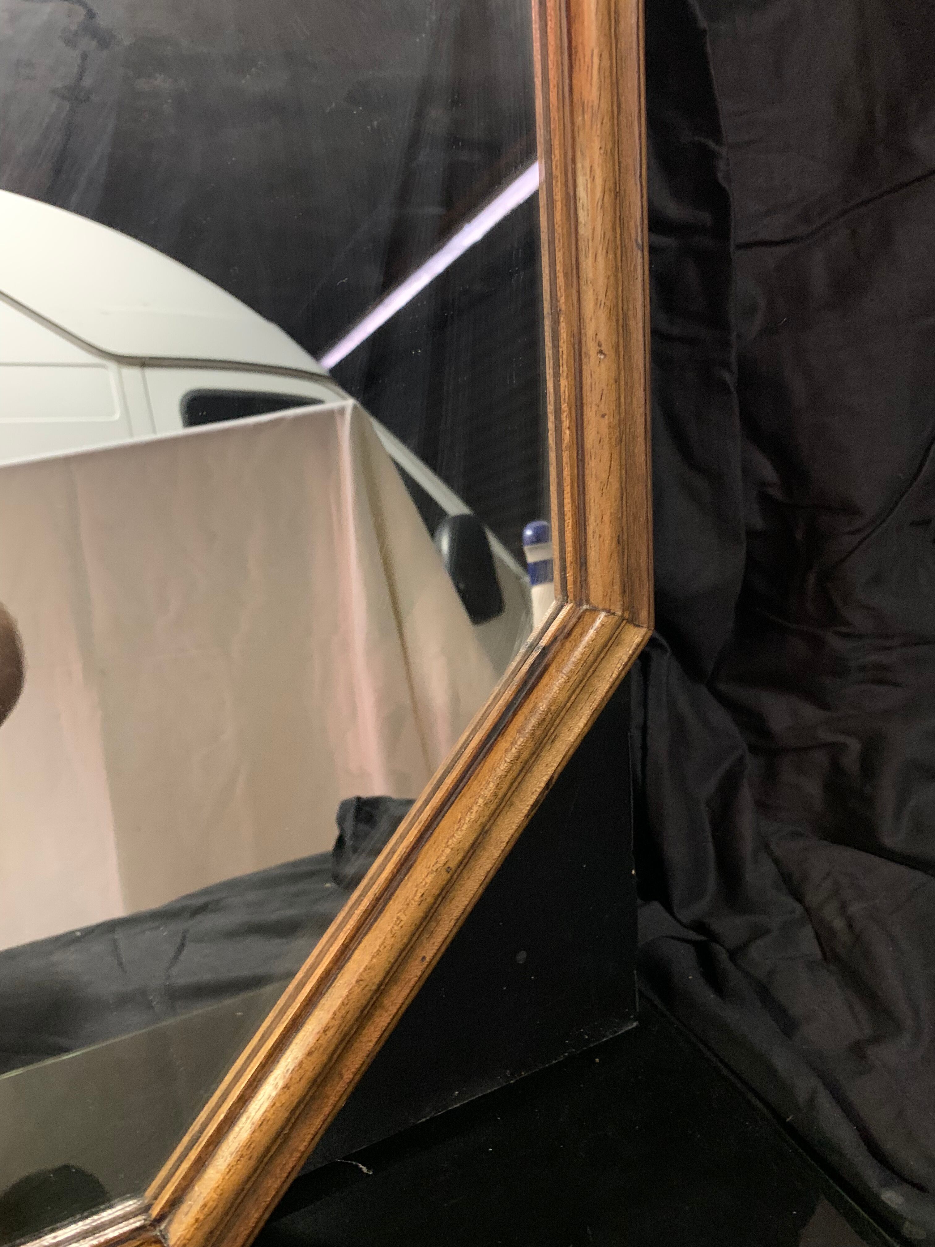 Octagonal vintage wooden mirror