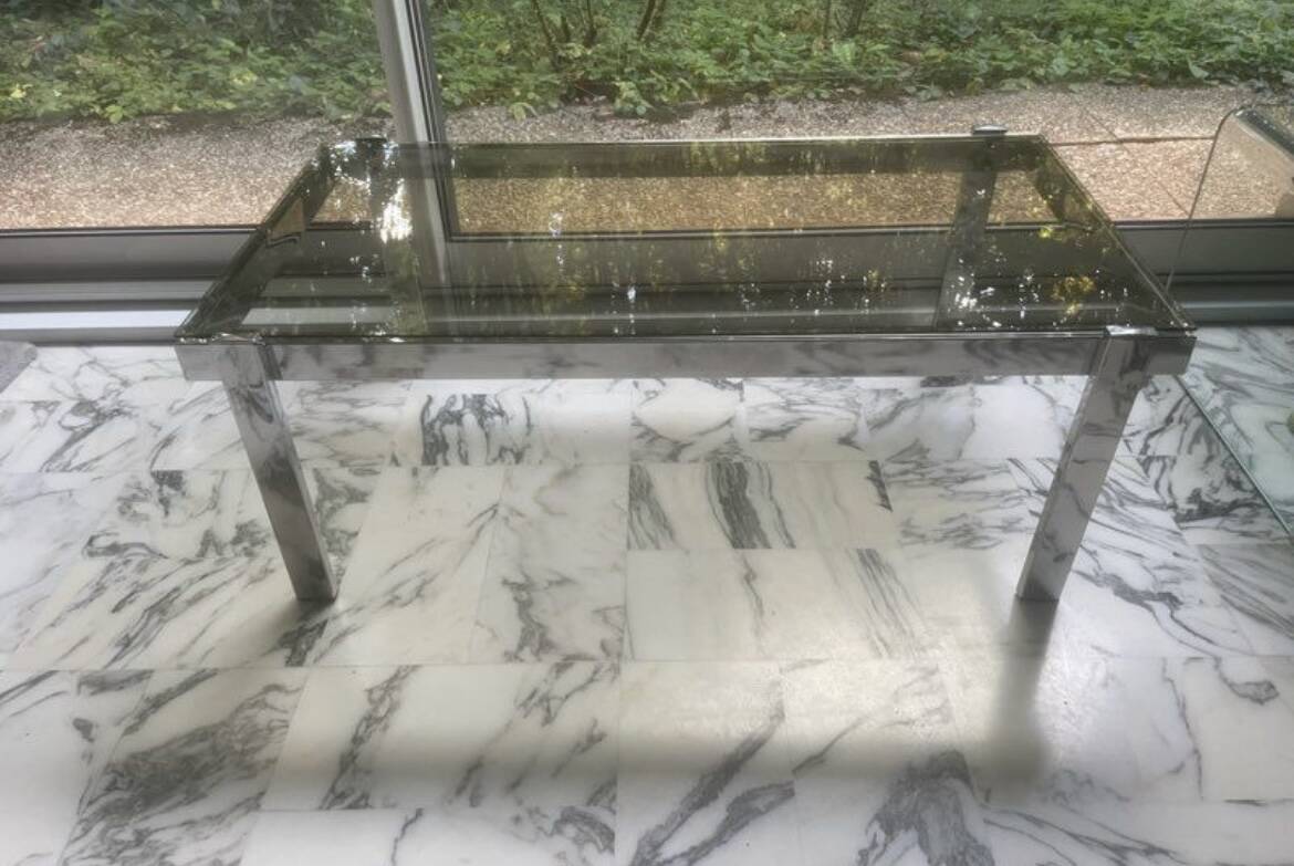 Table basse vintage « Space Age» métal chromé Roche Bobois circa 70