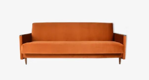 Vintage sofa, convertible couch, fully restored, 1960s, russet orange velvet