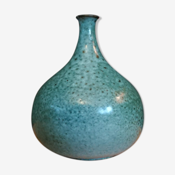 Signed turquoise blue ceramic soliflore vase