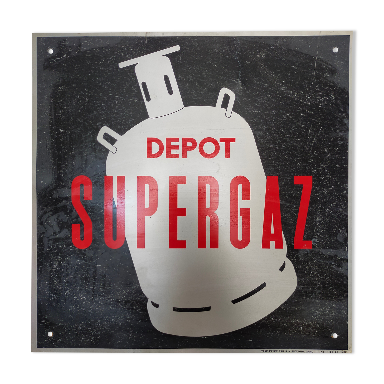 Vintage metal plate deposit supergaz 60s industrial