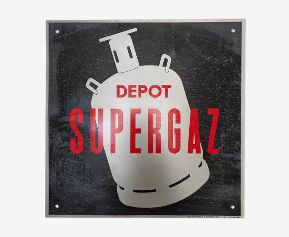 Plaque métal vintage dépôt Supergaz années 60 industriel