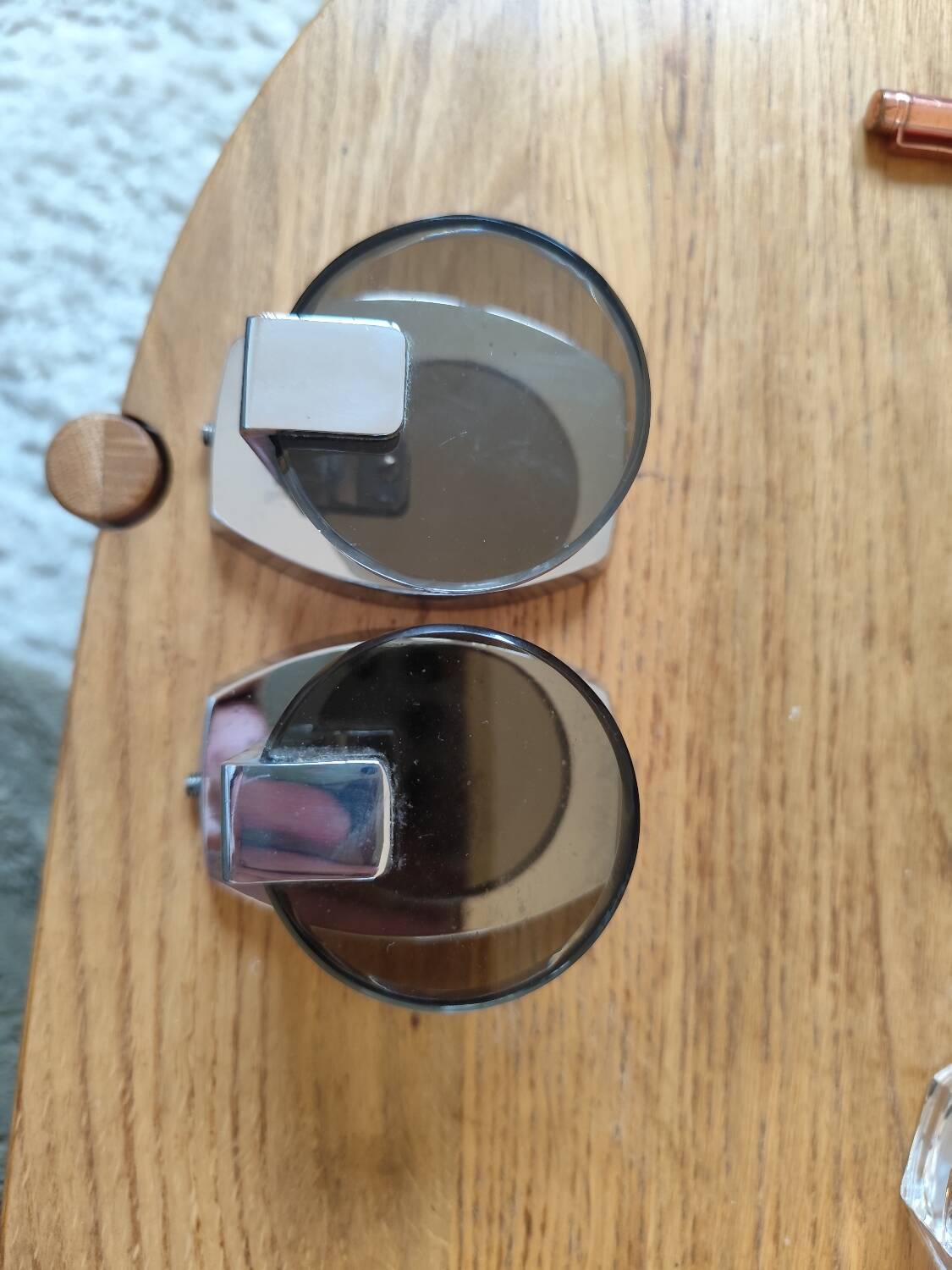 2 tempered glass coat hooks Space Age, 1970s