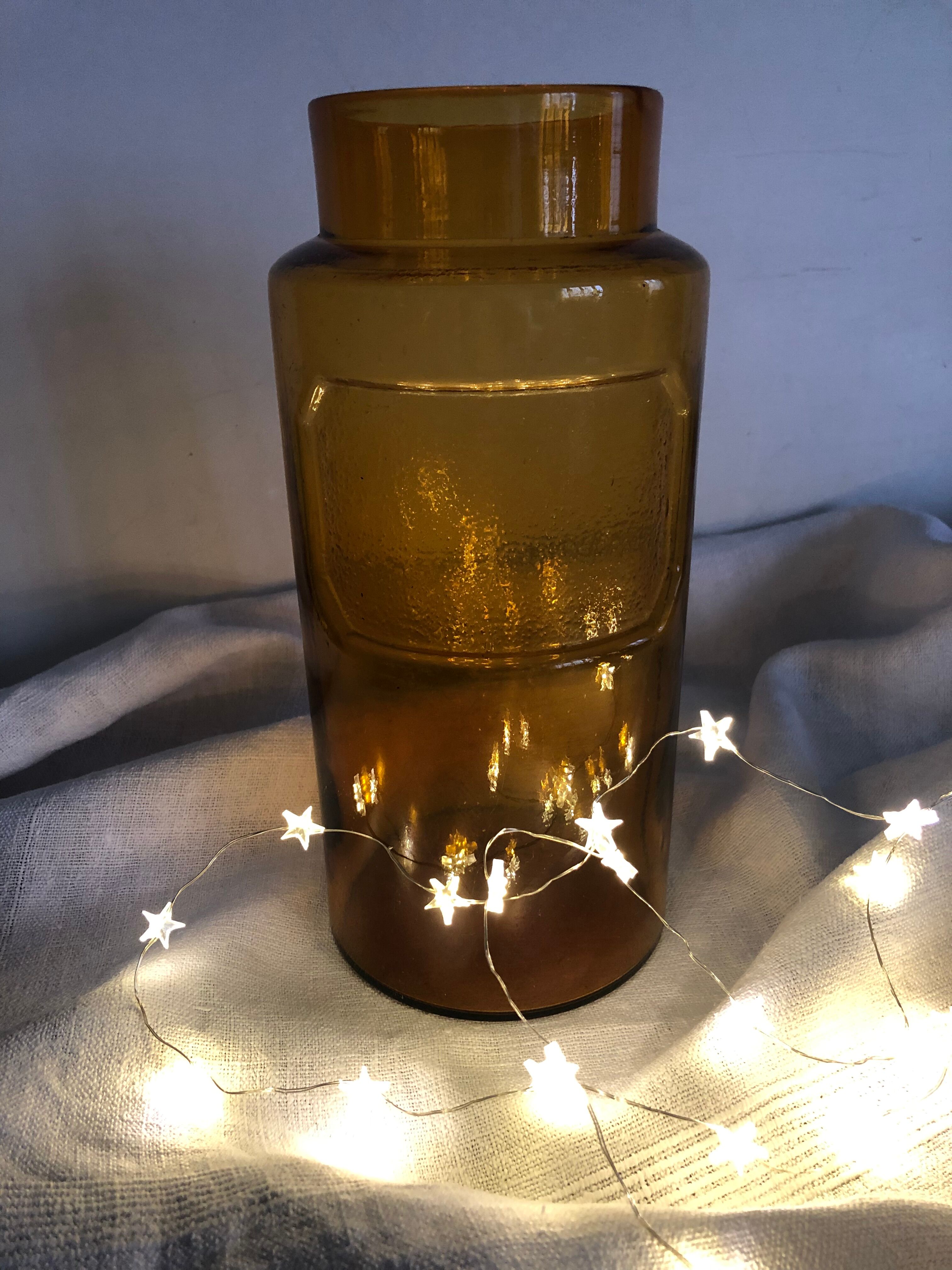 Amber jar, bubbled glass