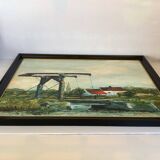 Canal landscape painting oil on panel signed