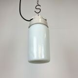 Industrial White Porcelain Pendant Light with Milk Glass, 1970s