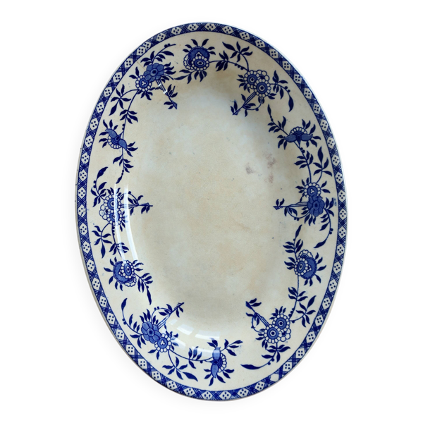 Plat ovale ancien en porcelaine de Dresde bleue et blanche