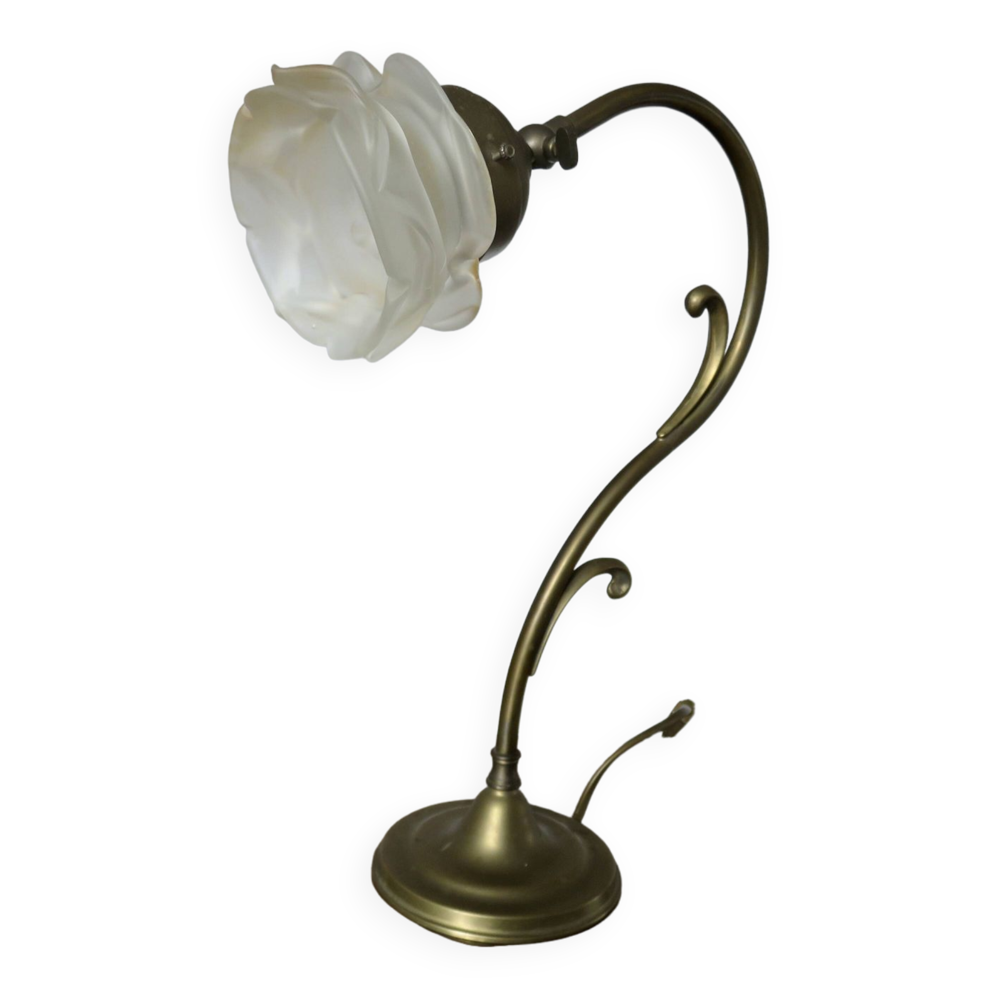 Art Nouveau lamp in brass and frosted glass