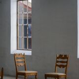 Set of 8 oak chairs with jute fabric, Henning Kjærnulf, mid-century Danish, 1960s.