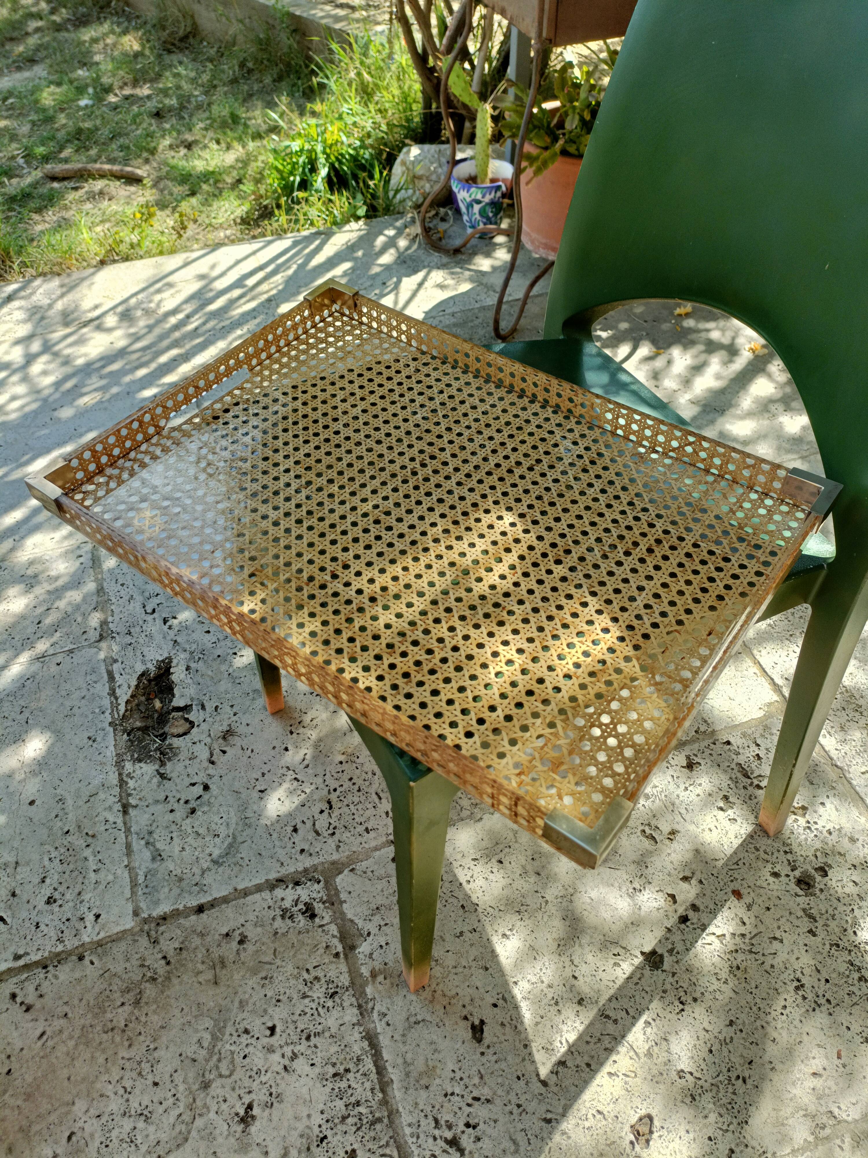 Vintage serving tray in resin and rattan cane