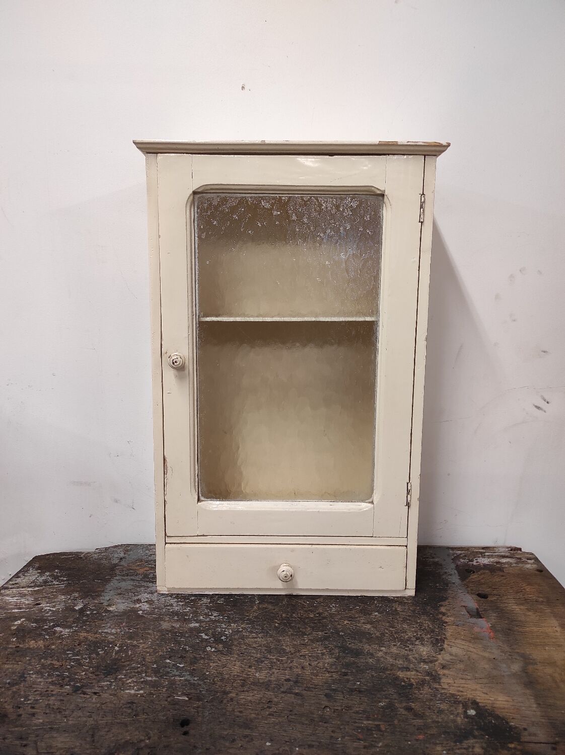 Wall-mounted cabinet with glazed pharmacy in vintage wood