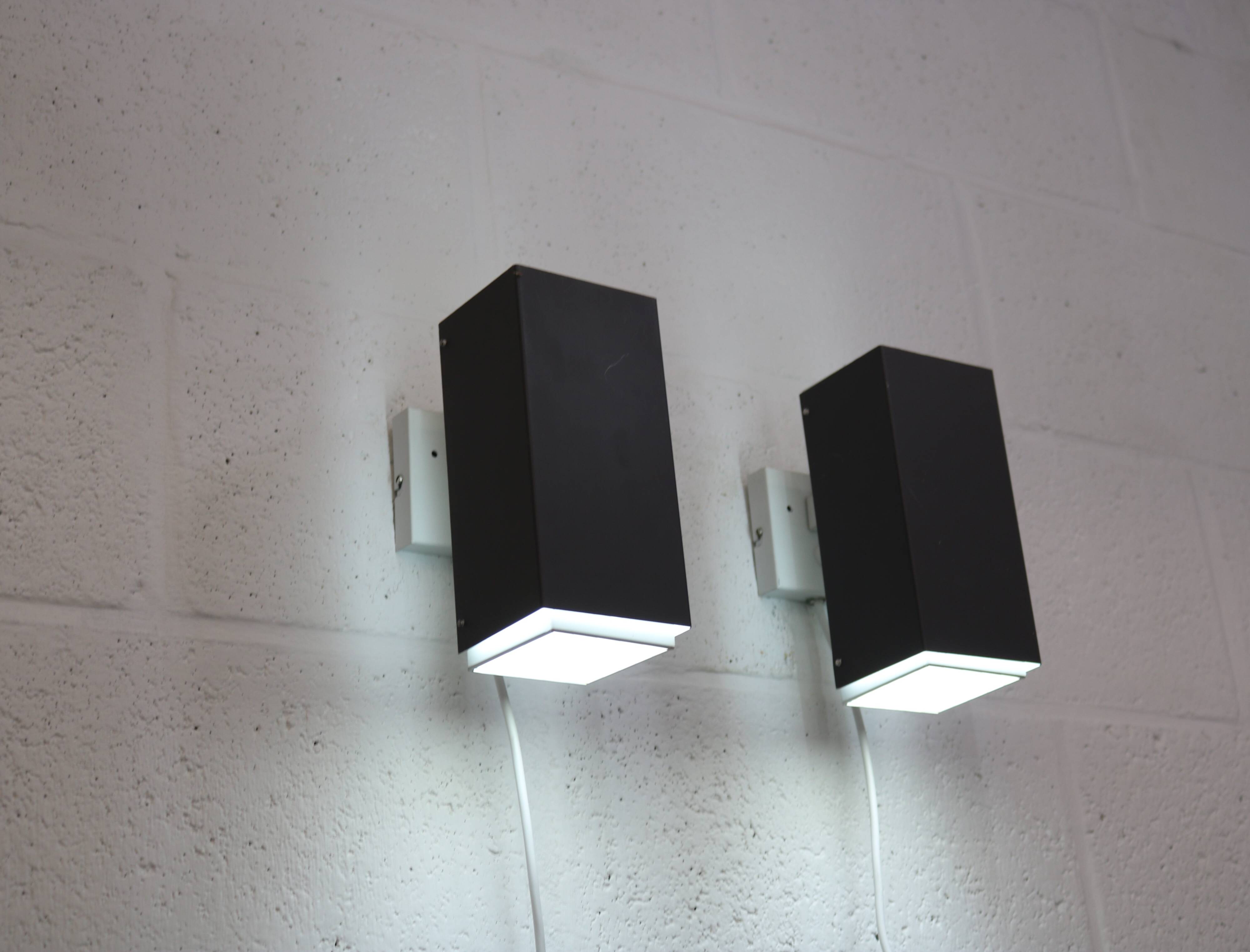 Pair of grey and white wall sconces by Preben Dahl for H. F. Belysning, 1960s