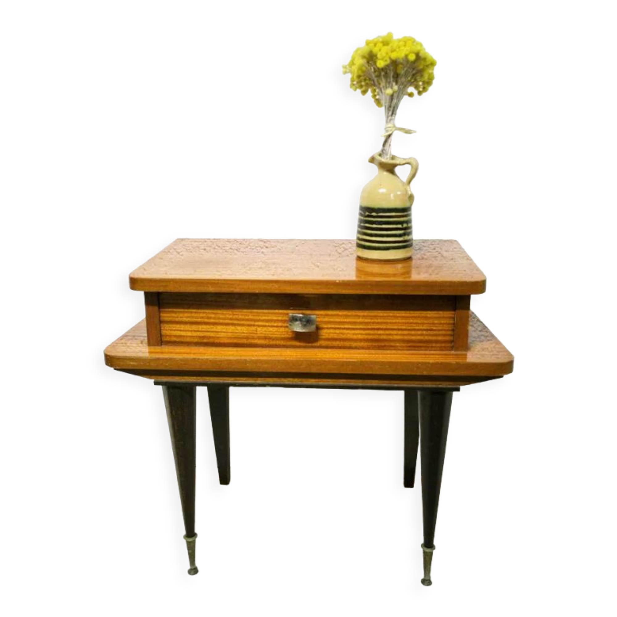 Vintage varnished wood bedside table