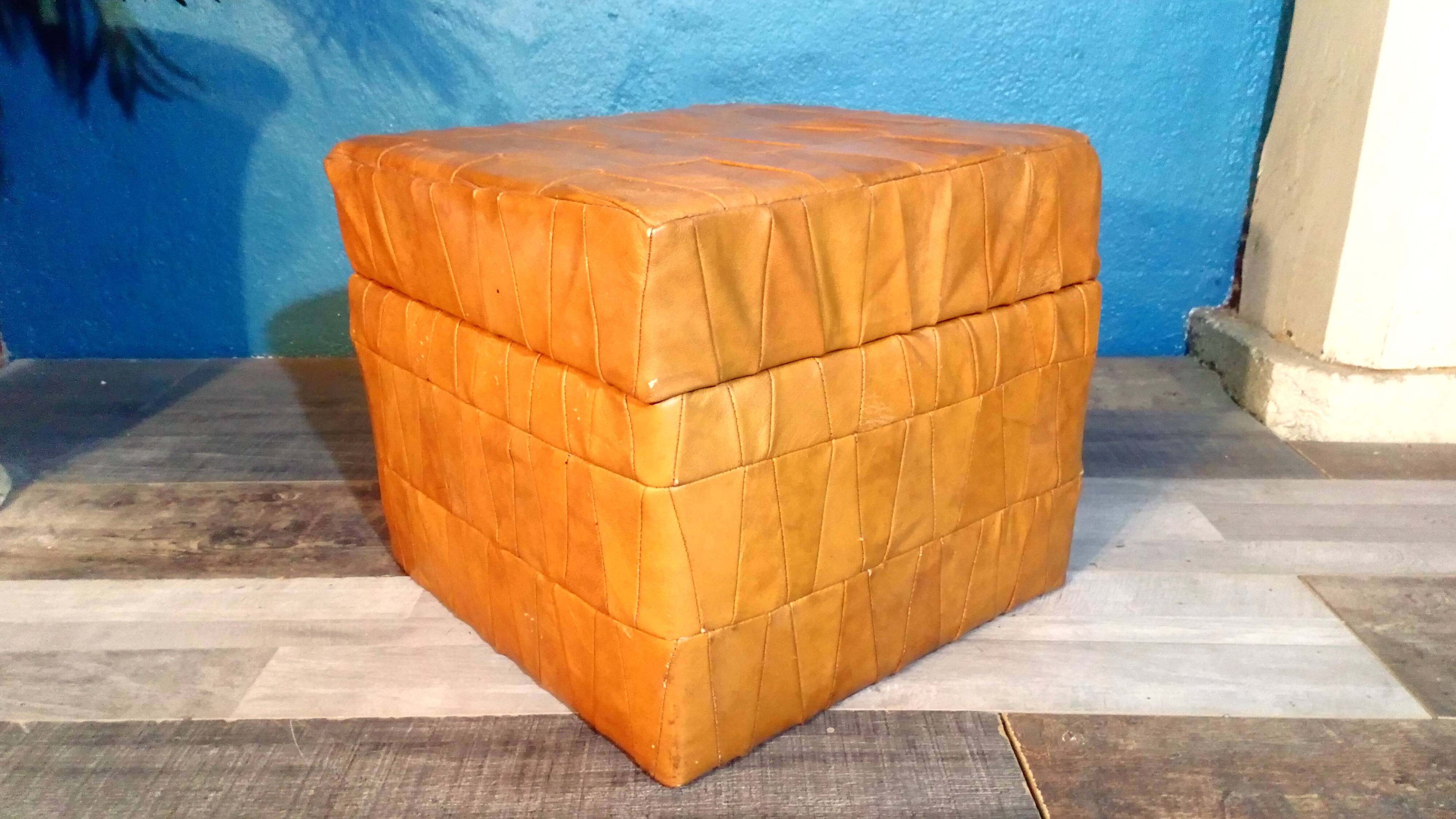1980s leather storage stool