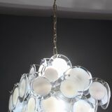 Large 36 Murano Glass White Disc Chandelier by Vistosi, 1970s