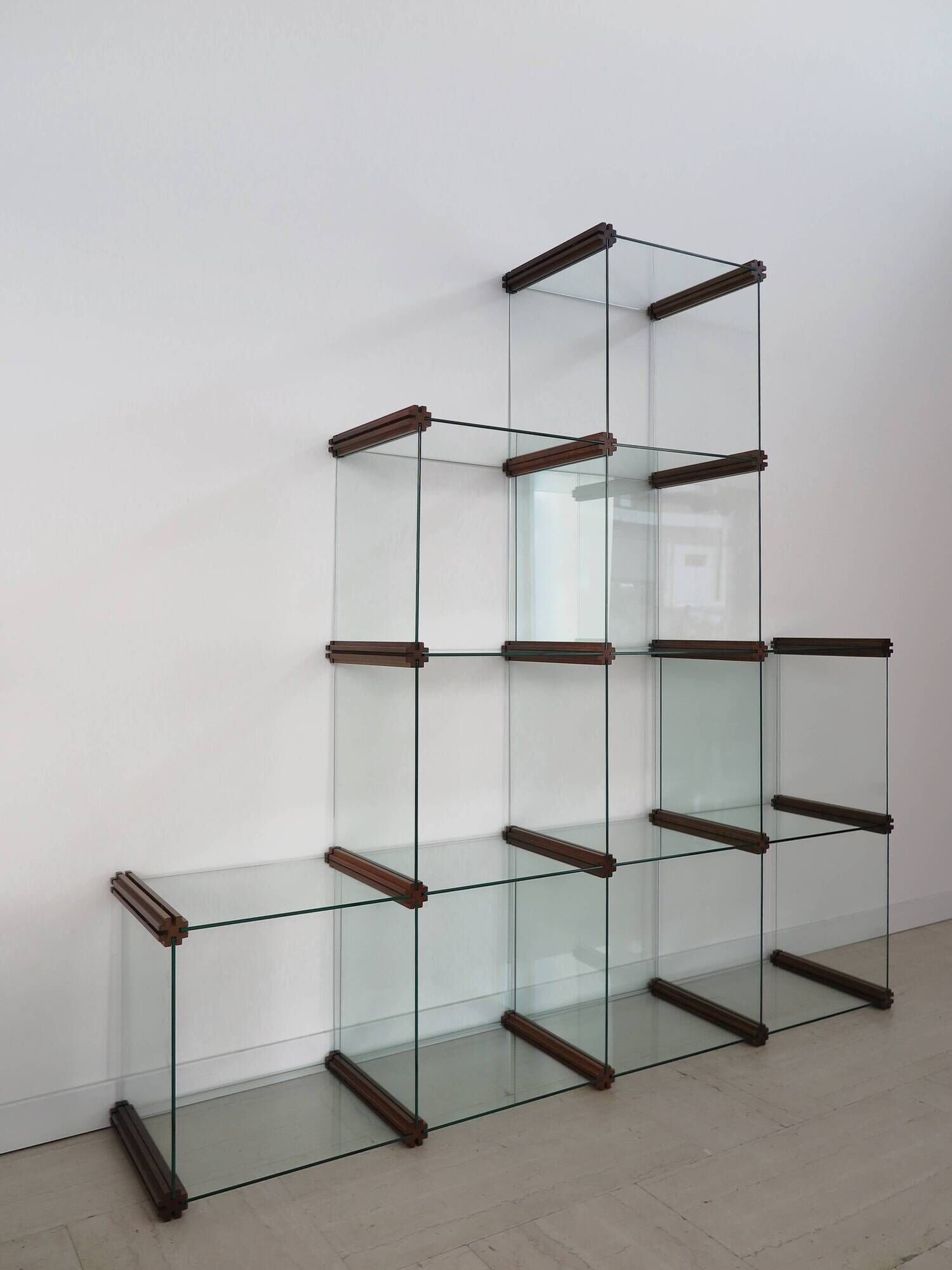 Gallotti & Radice Italian glass and wood bookcase 1980s