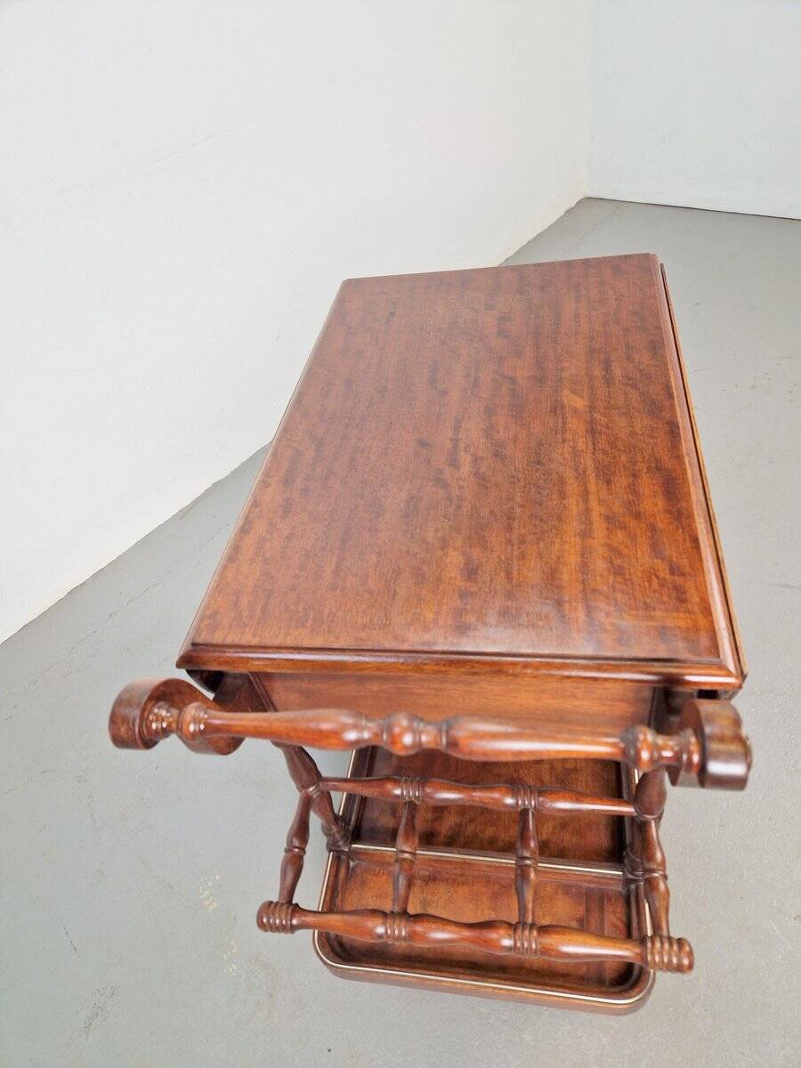 Vintage French Folding Spindle Bar Cart in Wood, 1960s
