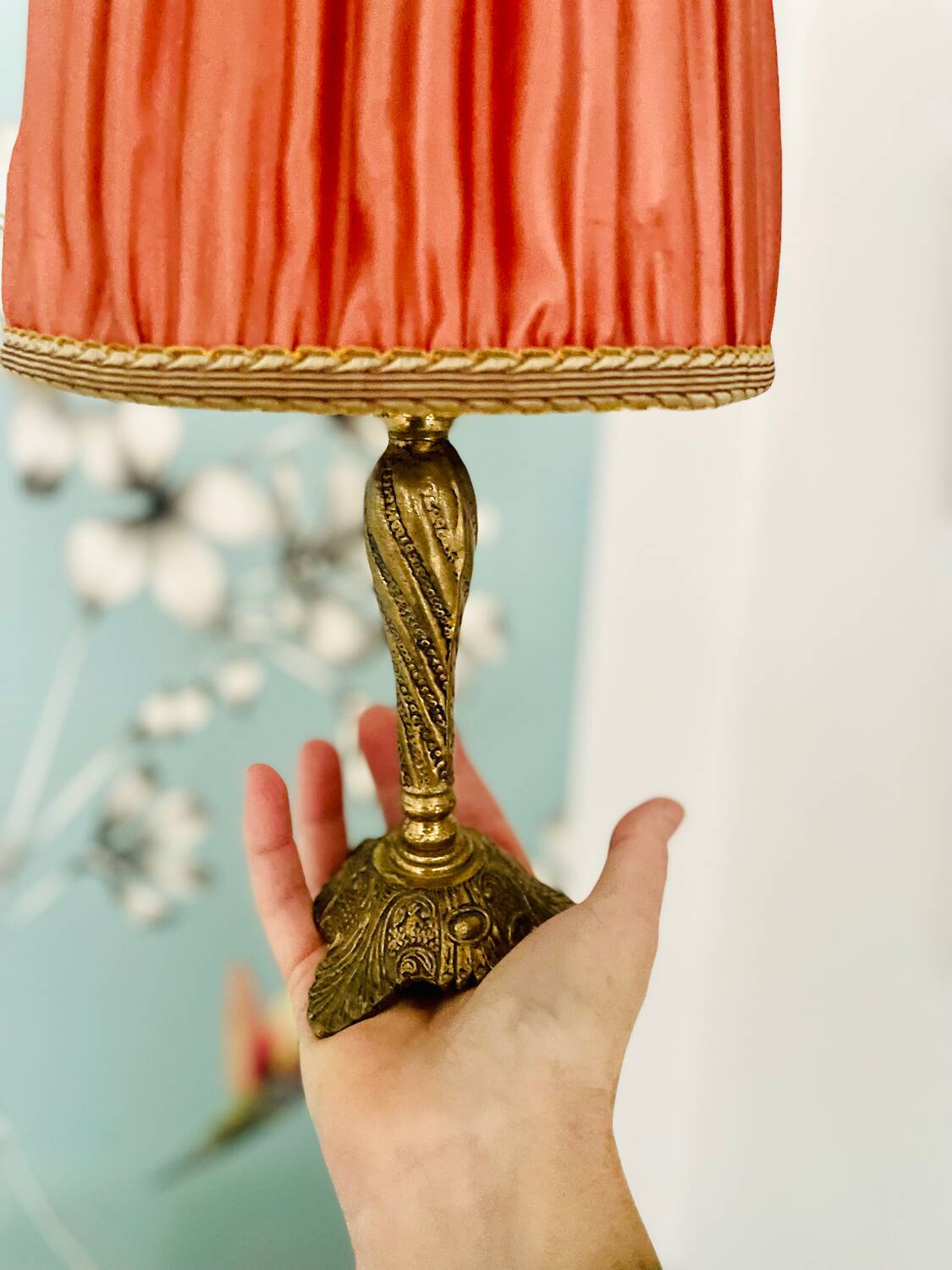 Vintage brass foot lamp with pleated lampshade