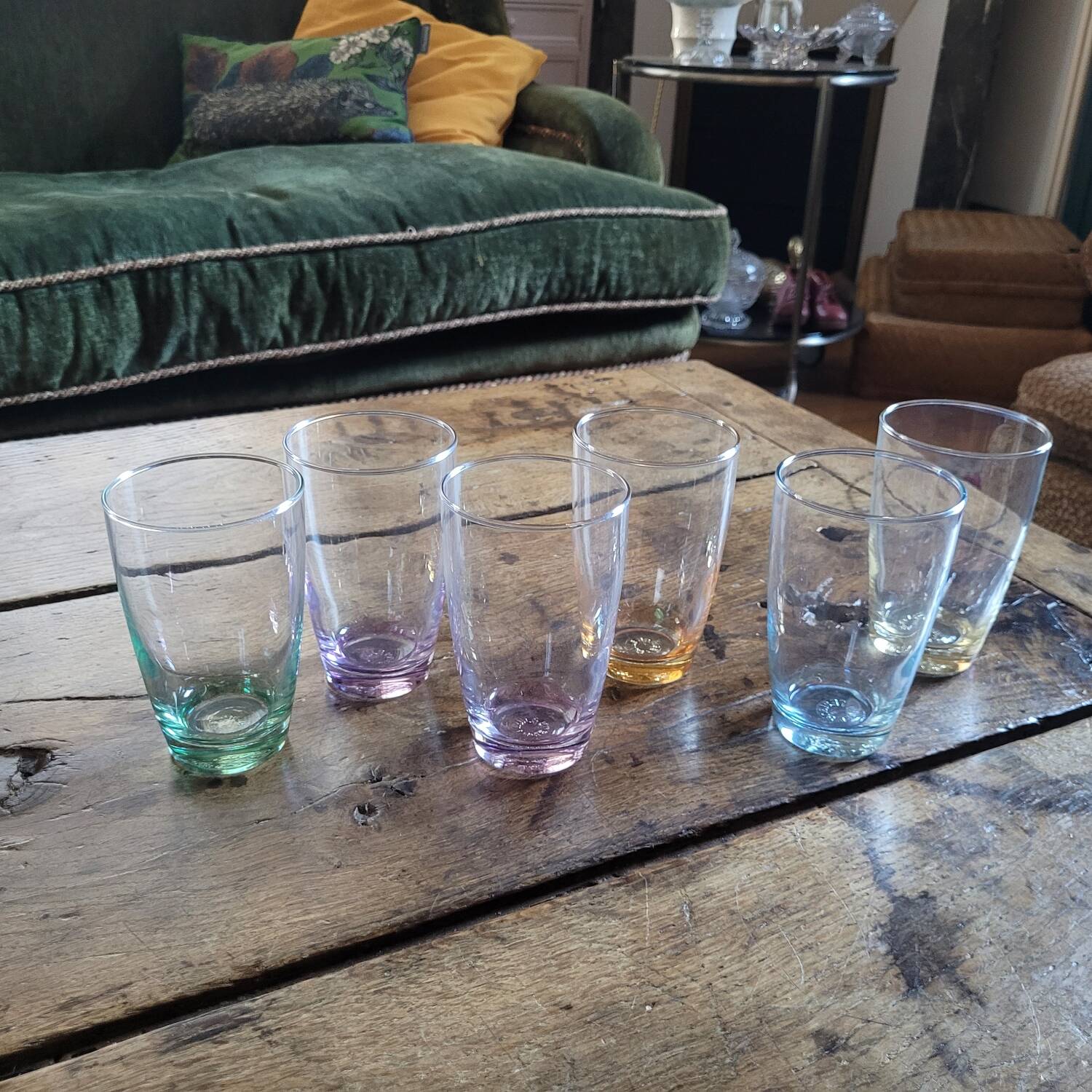 Set de 6 verres Lesieur France – base colorée vintage
