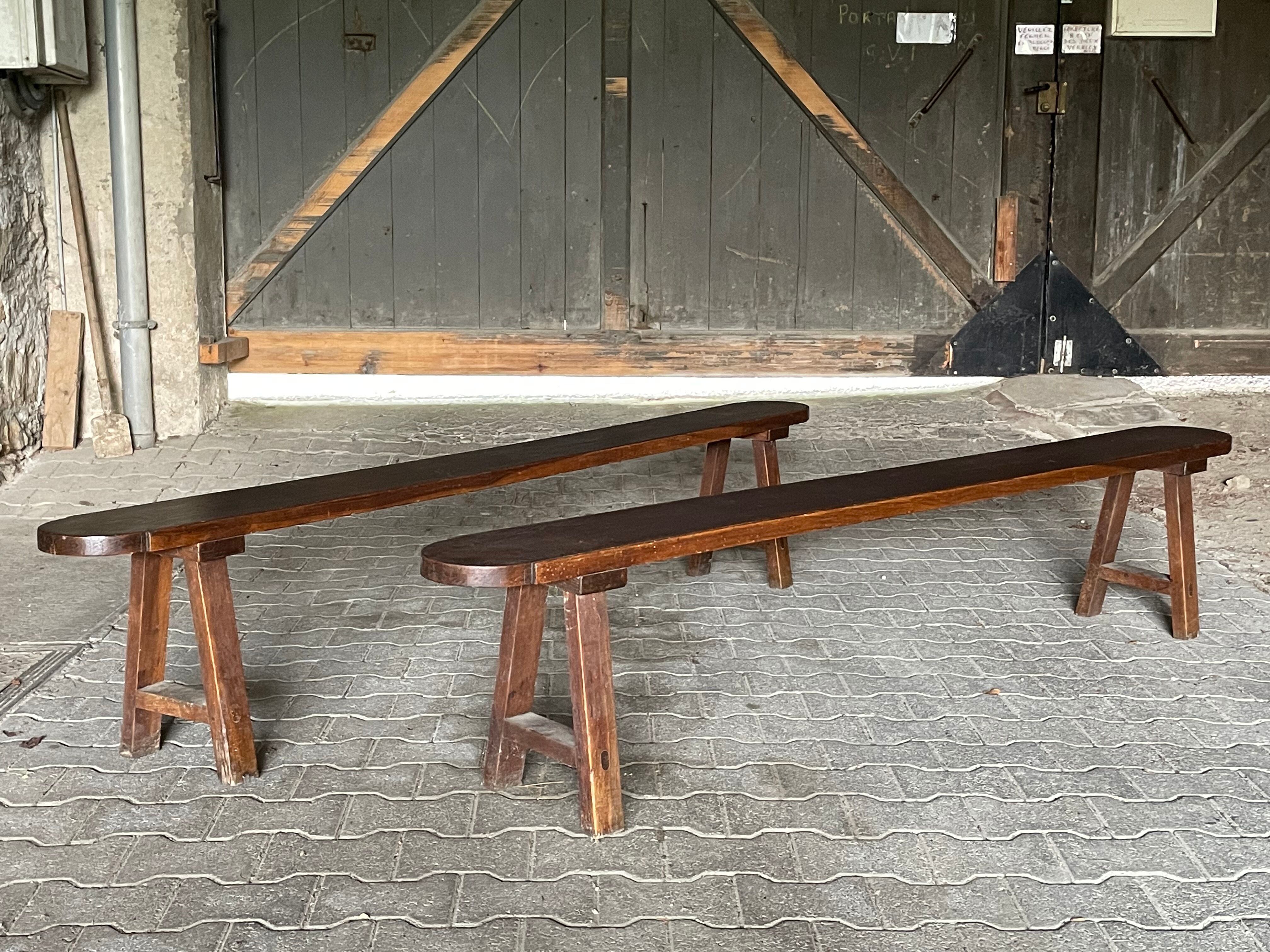 Pair of old benches in solid oak