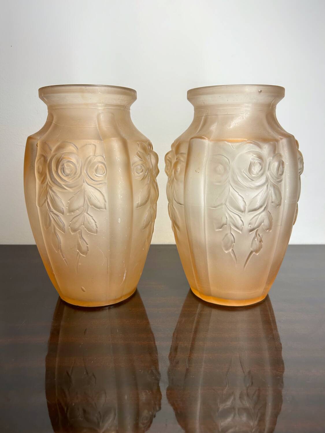 Art Deco pressed molded glass vases (X2)