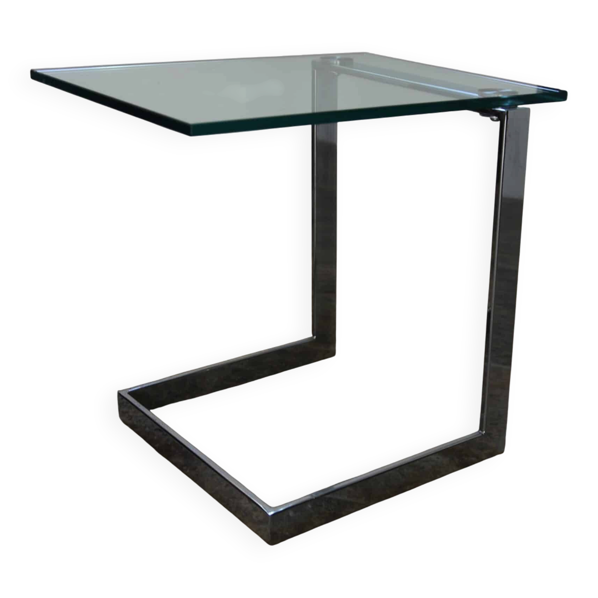Table d’appoint verre, chrome  « Gebra », années 80, étiquette d'origine