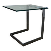 Table d’appoint verre, chrome  « Gebra », années 80, étiquette d'origine
