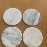4 vintage white and grey marble coasters