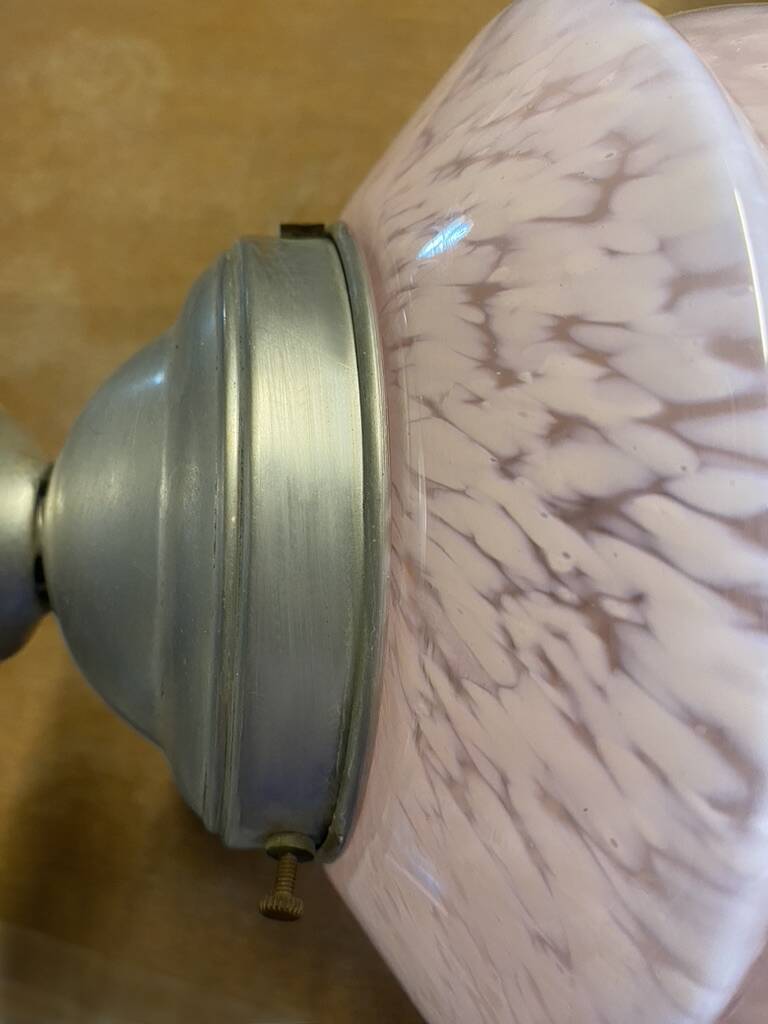 Art Deco globe pendant light, Clichy glass, pale pink, early 20th century.