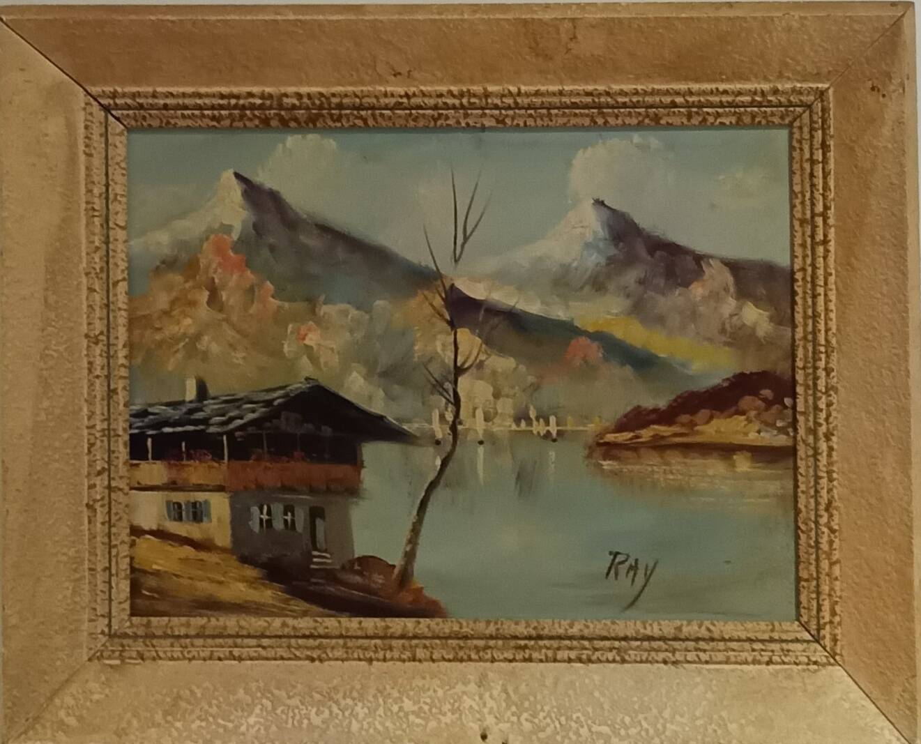vintage oil on canvas 1950/1960 mountain landscape