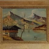 vintage oil on canvas 1950/1960 mountain landscape