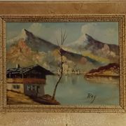 vintage oil on canvas 1950/1960 mountain landscape