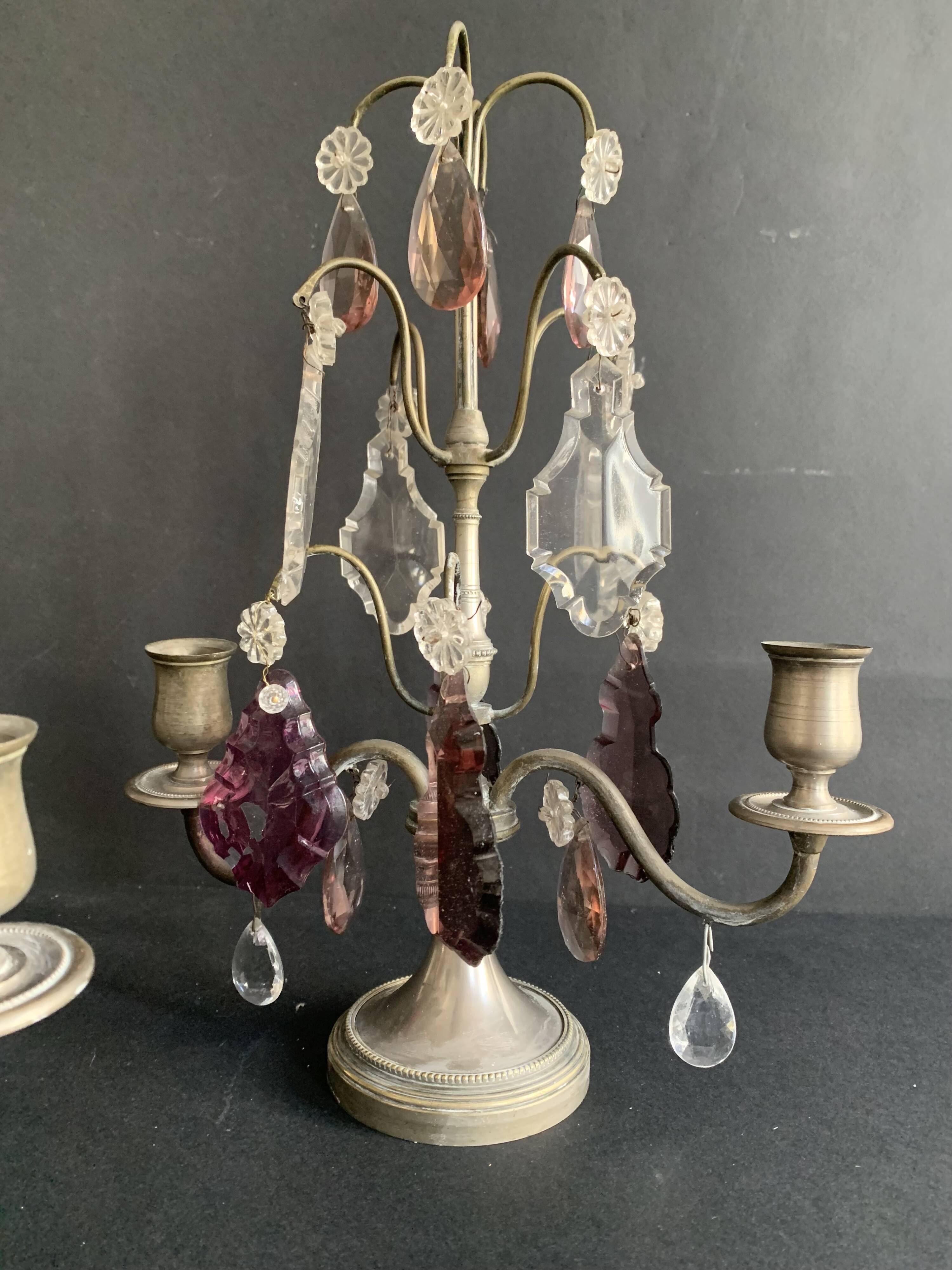 Pair of crystal tassel candelabras, 2-light candelabra, 1920,
